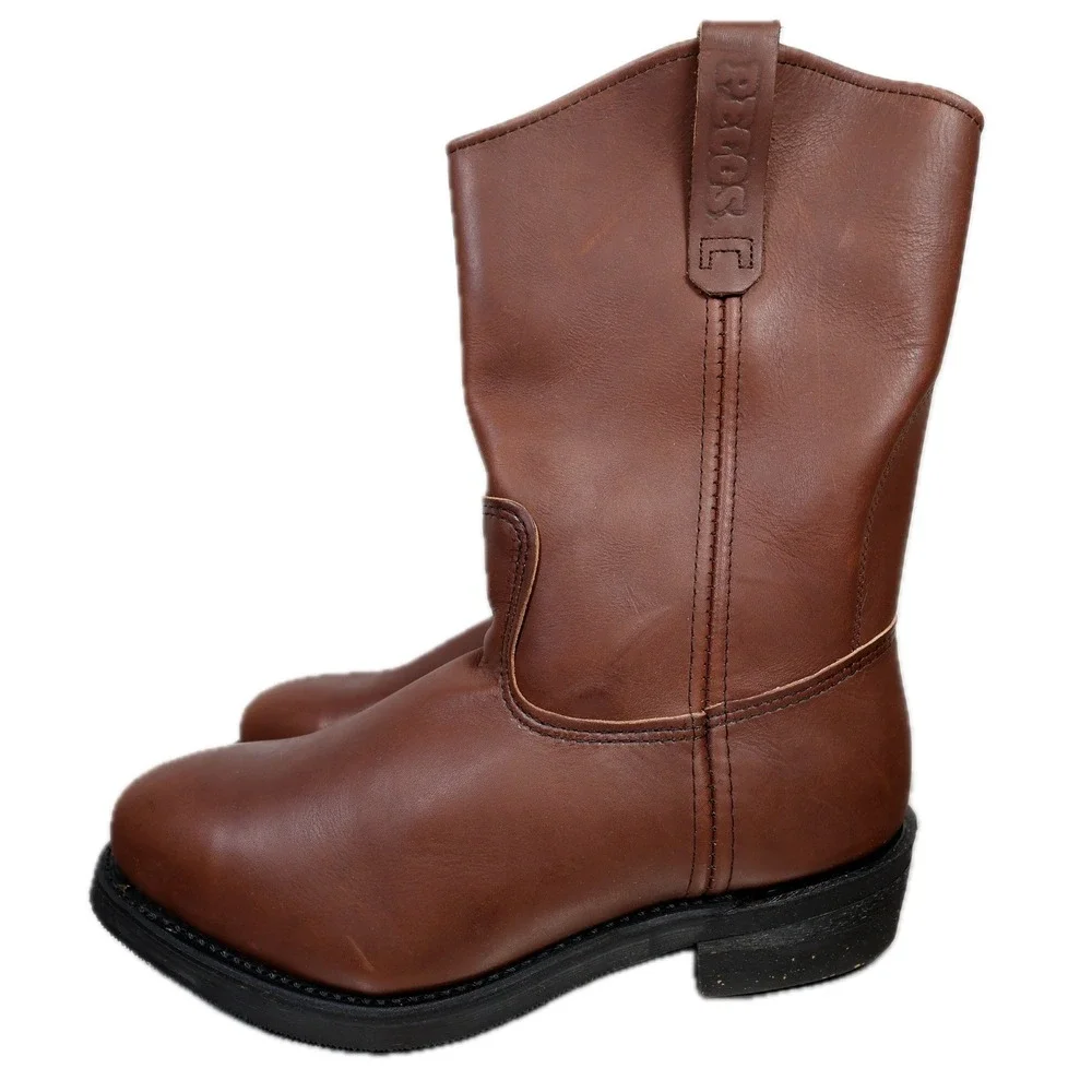 Red Wing Pecos Boots Mens 10.5 Brown Leather Pull On Safety Toe Work USA 2214